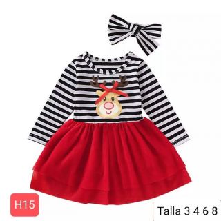 Hermoso vestido reno rayas con VINCHA CODIGO N15