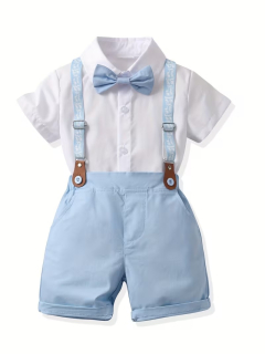 Traje elegante short celeste codigo 100548s
