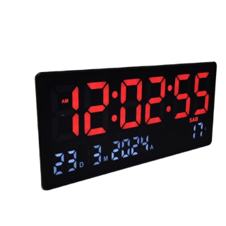 Reloj Digital De Pared Con Fecha Y Temperatura 36x16cm Negro Rojo