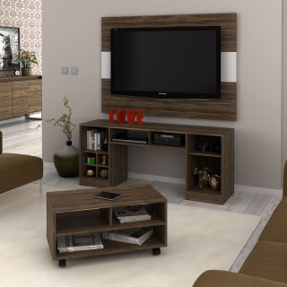 Combo 3 piezas Rack Panel Mesa Tessa  Nogal/Blanco TV 55