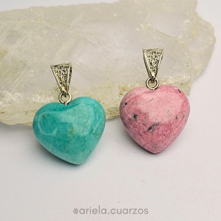 Dije Corazón Amazonita y Rodonita