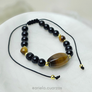 Pulsera de ónix y ojo de tigre en hilo negro