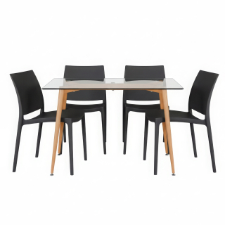 Juego De Comedor Habitad Negro 4 Asientos Ofideas