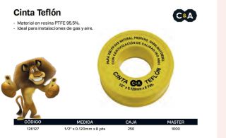 TEFLON AMARILLO PARA AGUA CALIENTE Y PARA GAS ALTA PRECION C&A