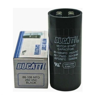 CAPACITOR DE ARRANQUE DEL MOTOR, 88-108 MFD, 250 VCA, NEGRO, DUCATI CDI 002219