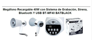 MEGAFONO DE -40 W CON SIRENA Y USB BT-MF40 BATBLACK
