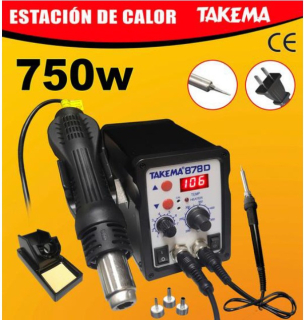 ESTACIÓN DE SOLDADURA 220 VAC 700W 100°C-480°C CON PISTOLA MODELO: 878D MARCA : TAKEMA