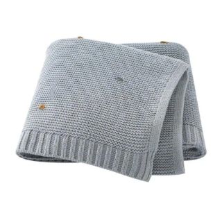 Manta tejida puntos azul acero