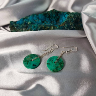 Aretes Órbita de Crisocola en cadena de plata