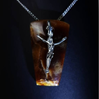 Colgante personalizable: Jesus - Calcita Chocolate & Plata