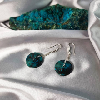 Aretes Órbita en cadena – Crisocola clásica del sur de Perú