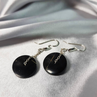 Aretes Orbita – Jade negro peruano con pirita en cadena