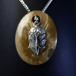 Colgante personalizable: Imagen de Jesus - Calcita Caramelo & Plata