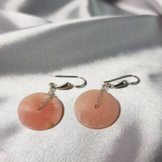 Aretes Órbita en Cadena de plata con Ópalo Rosado