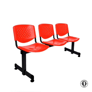 Tandem De Espera Prisma Ve Rojo 3 Asientos Estructura Negro Althea Confort