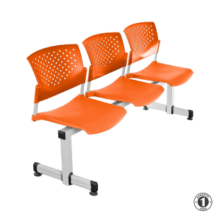 Tandem De Espera Butterfly Naranja 3 Asientos Estructura Gris Althea Confort