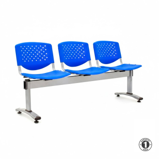 Tandem De Espera Prisma Azul 3 Asientos Estructura Gris Althea Confort