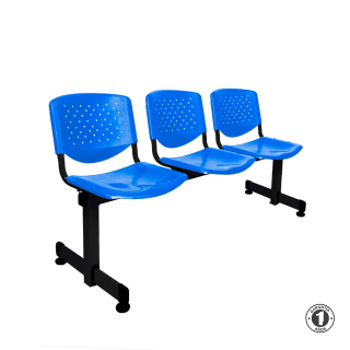 Tandem De Espera Prisma Ve Azul 3 Asientos Estructura Negro Althea Confort