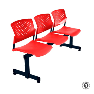 Tandem De Espera Butterfly Ve Rojo 3 Asientos Estructura Negro Althea Confort