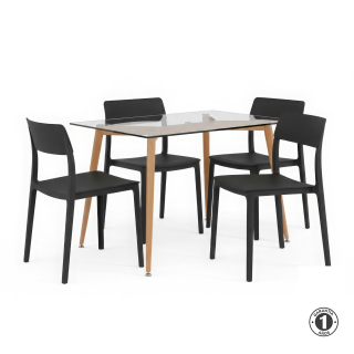 Juego De Comedor Plane Negro 4 Asientos Althea Confort
