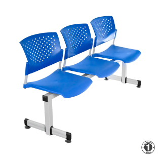 Tandem De Espera Butterfly Azul 3 Asientos Estructura Gris Althea Confort