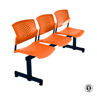 Tandem De Espera Butterfly Ve Naranja 3 Asientos Estructura Negro Althea Confort