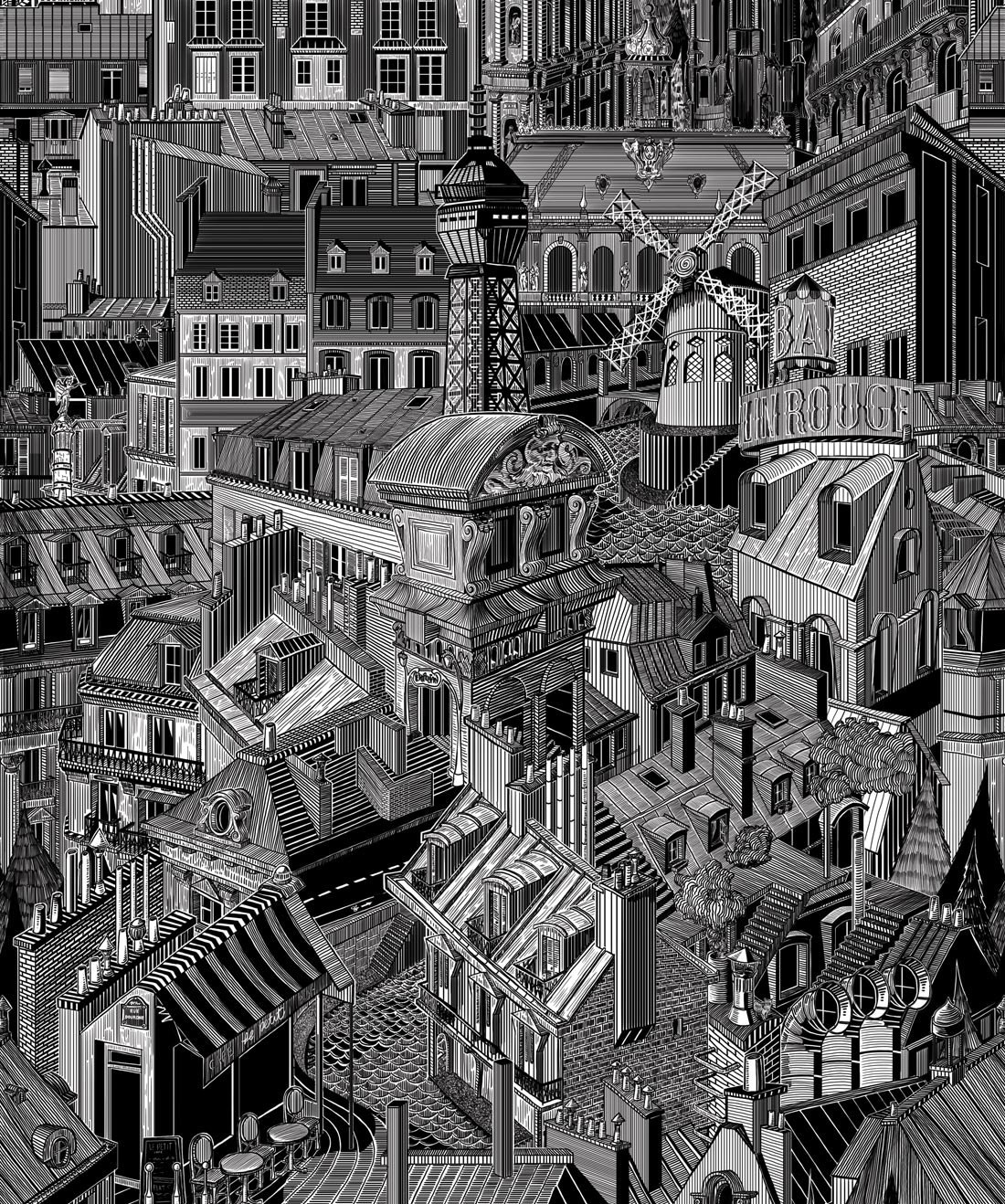 Paris Rooftops, Unique Illustrative Designer Wallpaper ...