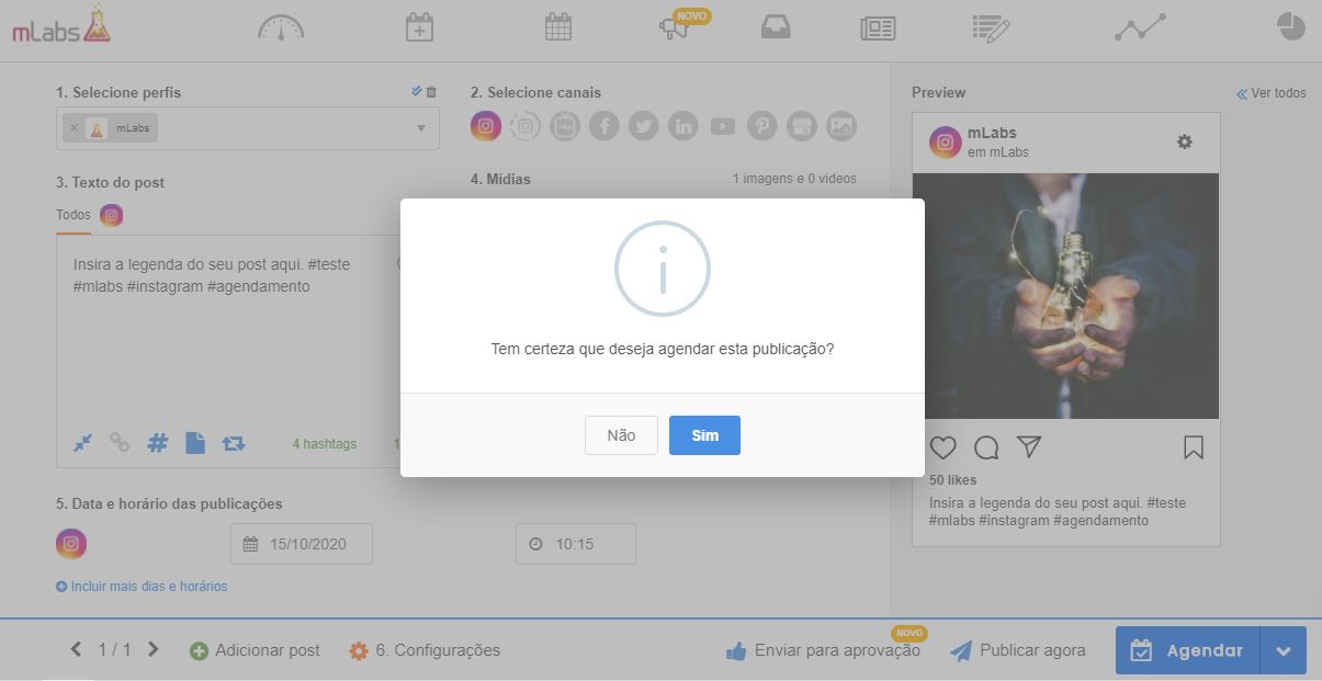 como programar postagens no instagram: imagem da tela de confirmação do agendamento