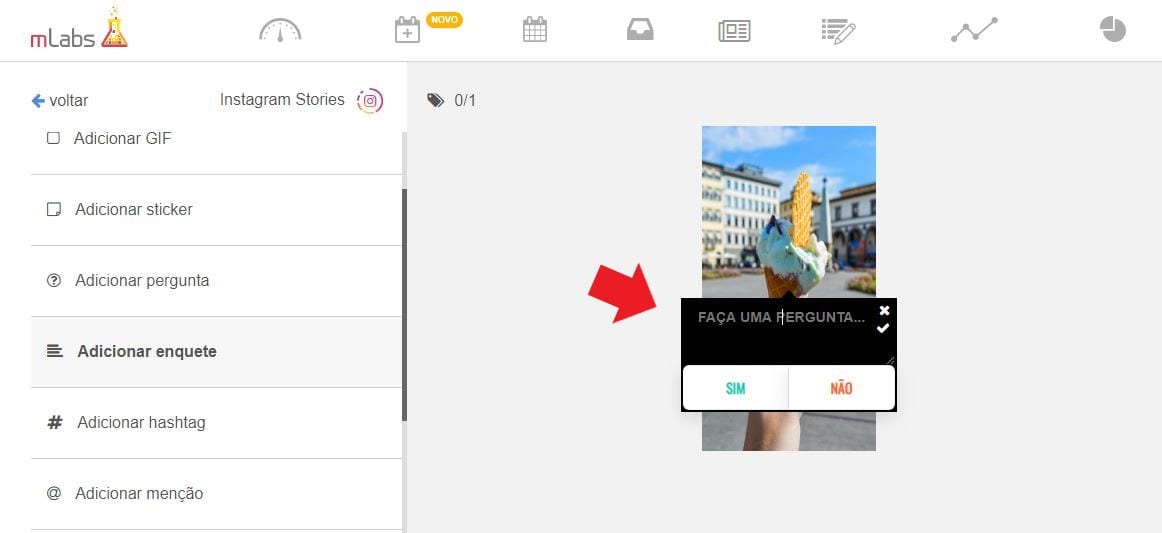 Enquete Instagram Stories: imagem da tela de agendamento da ferramenta mLabs.