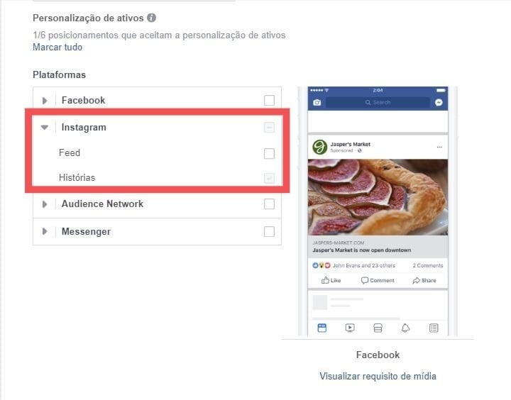Tela do Gerenciador de Anúncios - ensina como anunciar no Instagram. Escolha do público