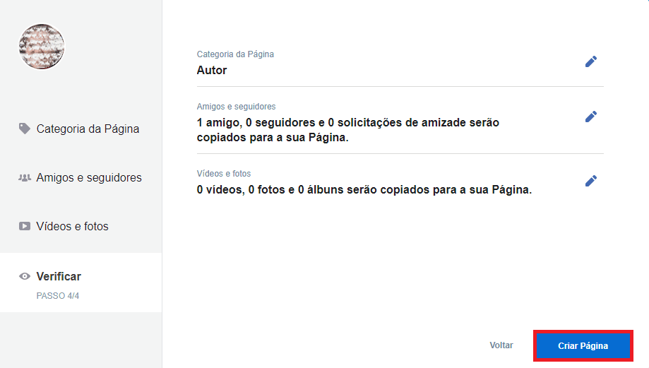 Como transformar perfil em Fanpage Passo 9