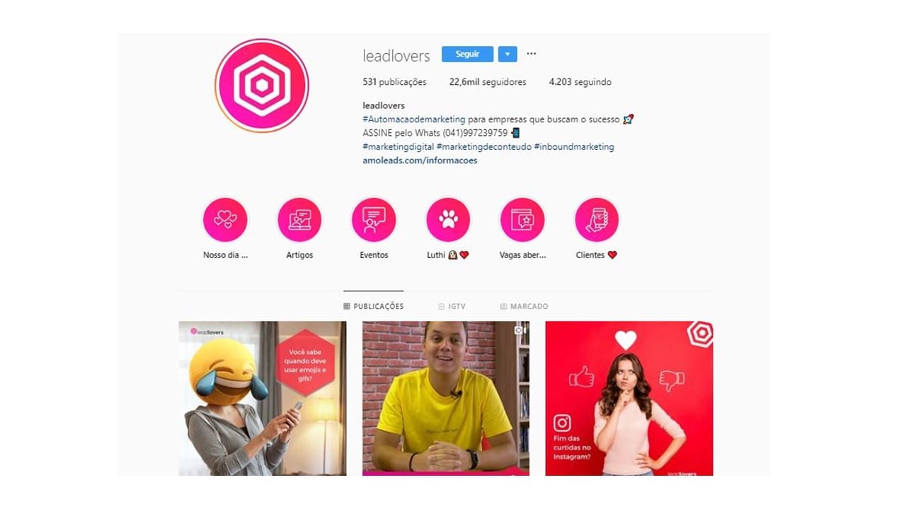 Destaques Instagram: imagem do perfil do Instagram do Leadlovers
