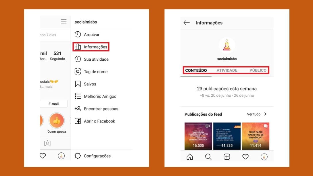 Impressões no Instagram: imagem da tela de configurações do Instagram.