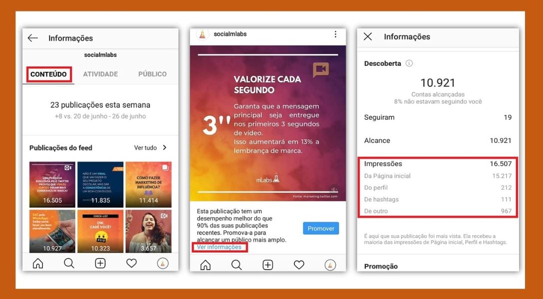 Impressões no Instagram: imagem da tela de configurações do Instagram.