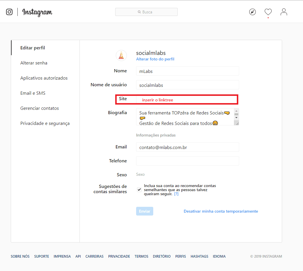 Linktree: imagem do perfil da mLabs no Instagram