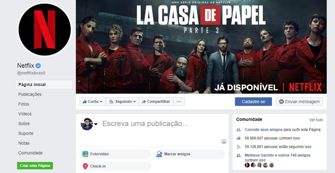 Canva online: imagem da Fanpage da Netflix