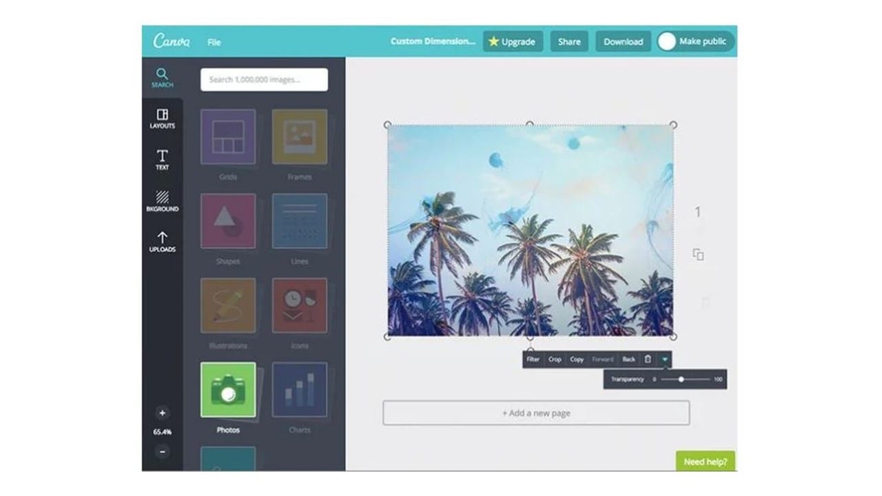 Canva Online: imagem da ferramenta mostrando o recurso Background Transparente