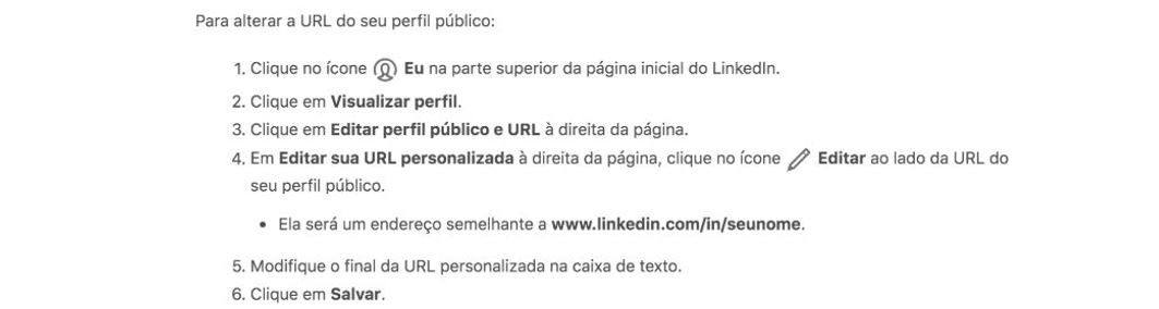 Perfil LinkedIn: imagem do passo a passo para inserir url personalizada
