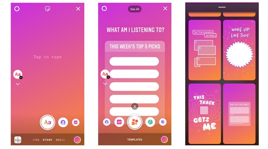 Novidades do Instagram: imagem dos novos templates disponíveis na plataforma