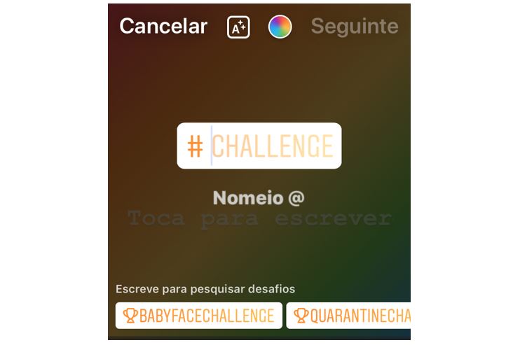 Novidades do Instagram: imagem do sticker desafio ou challenge