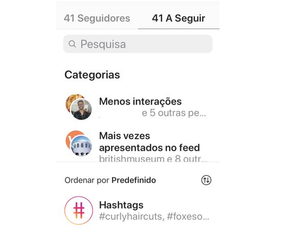 Novidades do Instagram: imagem de sugestões para deixar de seguir no Instagram