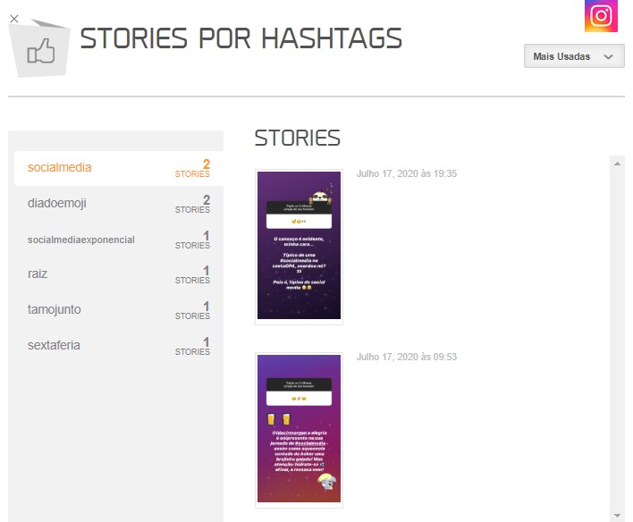 Relatório Stories Instagram: imagem do gráfico de Stories por Tipo da mLabs