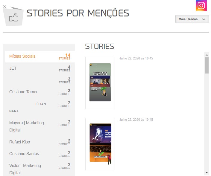 Relatório Stories Instagram: imagem do gráfico de Stories por Tipo da mLabs