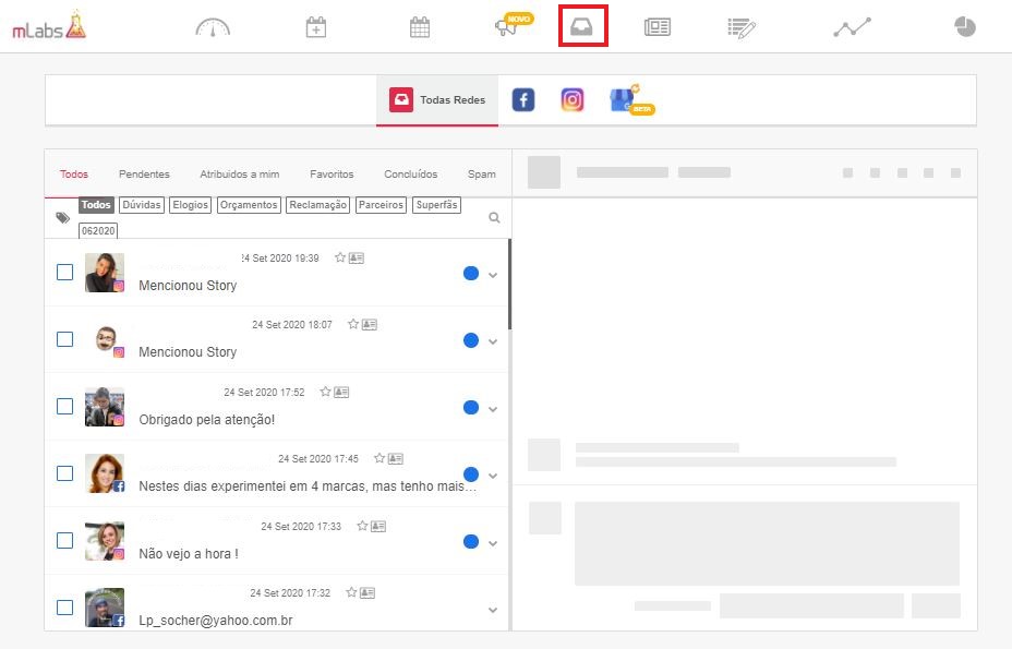 Como usar mLabs: imagem da tela de inbox