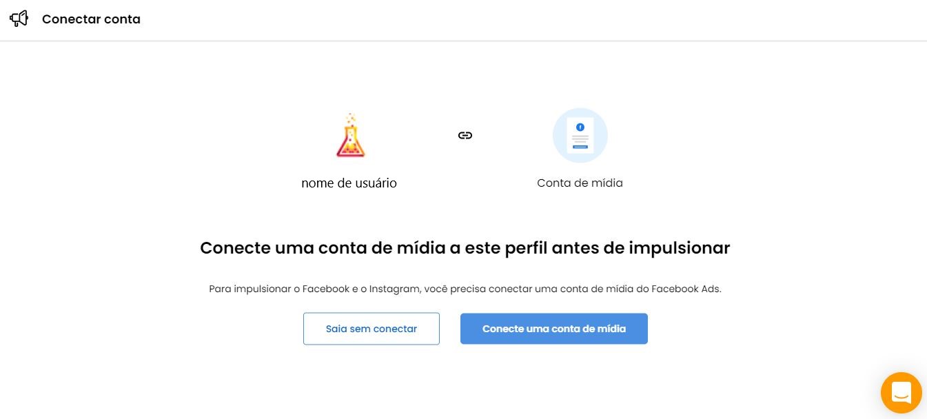 Post patrocinado: imagem da tela de Ads indicando para conectar com uma conta de mídia