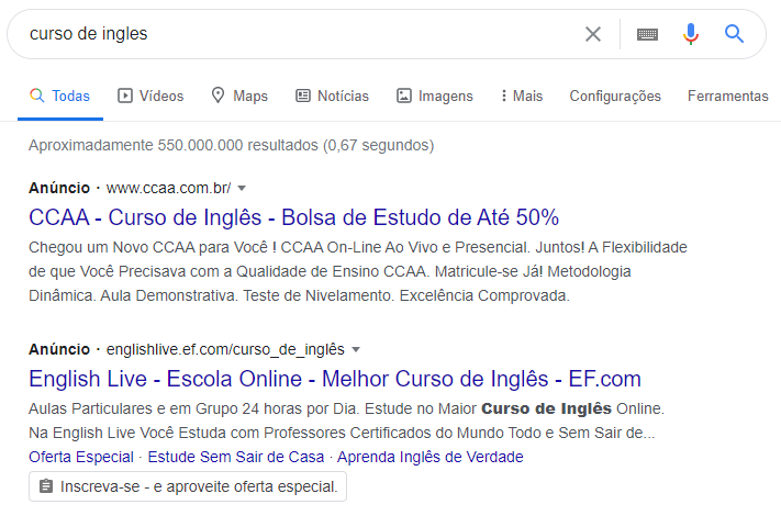 o que e google ads: imagem da tela de busca do Google