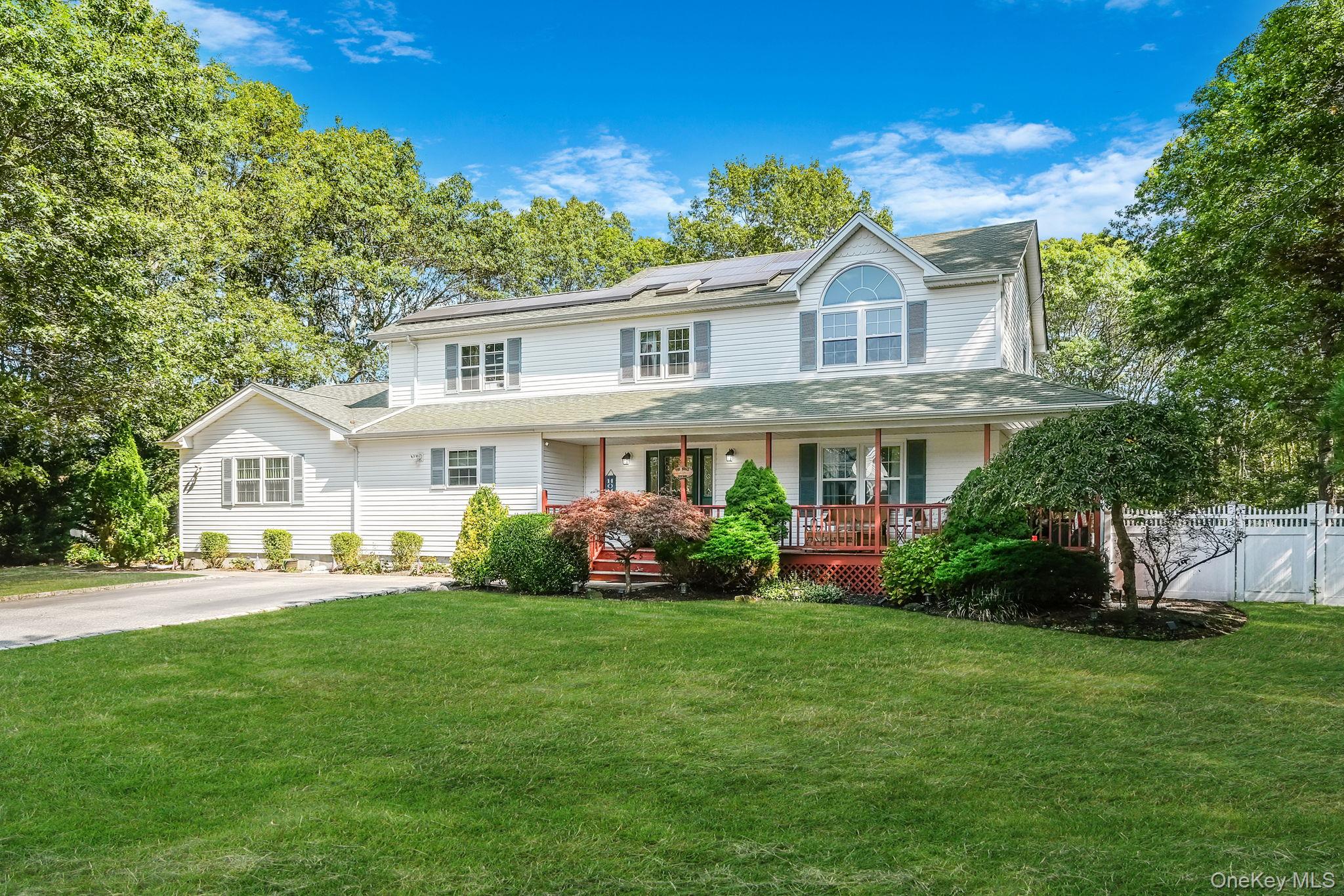 RARE FIND: Over 1 Acre Colonial in Desirable Center Moriches! Welcome to this multi-generational Colonial residence on 1.07 private acres in this sought-after community. Built in 1999 and beautifully maintained, this home offers the perfect blend of charm, flexibility, and modern updates.The primary residence space includes three spacious bedrooms and two full bathrooms, with wood flooring, a granite eat-in kitchen featuring stainless steel appliances, a home office, and a cozy wood-burning fireplace. A fully finished basement provides excellent space for storage, recreation, and entertaining.Adding exceptional value is the legal in-law apartment, thoughtfully converted from the garage. With its own private entrance, this space offers a full eat-in kitchen, living room, bedroom, and full bathâ€”ideal for extended family, guests, or potential rental income with proper permits. In total, the property features five bedrooms and three full bathrooms, two half bathrooms across a versatile layout.Outdoors, the expansive property is perfect for entertaining or relaxing. Highlights include a saltwater in-ground pool, a 15-zone sprinkler system, and an expansive yard with endless possibilities. Additional updates include two cesspools (one recently replaced), 200-amp service with a subpanel for the apartment, updated windows (2014), and an energy-efficient solar lease.Set on peaceful Bridal Path, this home combines the tranquility of country living with the convenience of Center Moriches amenities, shopping, and transportation. Don&rsquo;t miss this rare opportunity to own a spacious, flexible property in a highly desirable location.