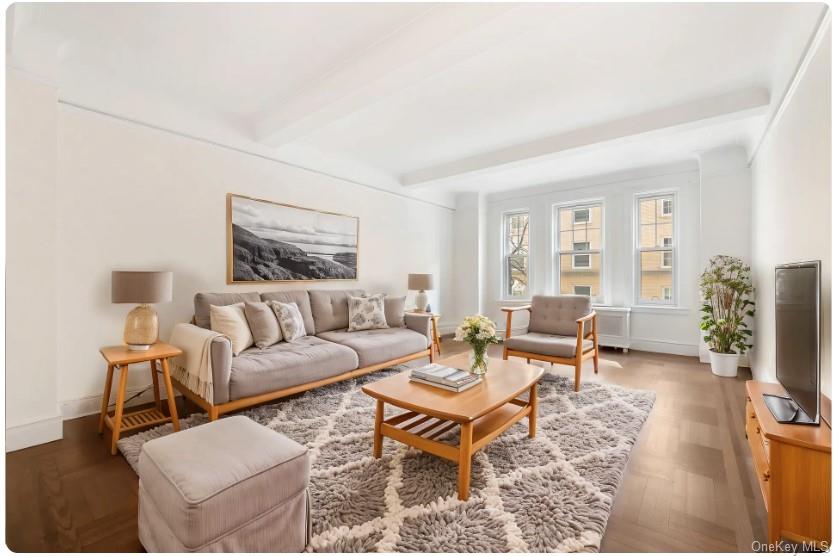 This rarely available C line home is nestled within a distinguished full-service cooperative on the Upper West Side. Boasting two generously proportioned bedrooms and one-and-a-half bathrooms, this residence combines pre-war charm with modern comfort.A gracious entry foyer opens to a spacious dining areaâ€”perfect for hosting elegant dinner parties. The sun-filled living room and second bedroom feature three south-facing windows overlooking a quiet, tree-lined side street, bathing the space in warm afternoon light. The oversized primary bedroom offers tranquility and comfort, complete with three north-facing windows.Designed with the home chef in mind, the kitchen features abundant cabinetry, open shelving, a generous pantry, and ample counter space. Throughout the apartment, you&rsquo;ll find lovely pre-war details including 9-foot beamed ceilings, classic moldings, rich hardwood floors, and abundant natural light. Washer/dryers are permitted with board approval.685 West End Avenue is a beautifully maintained pre-war building, known for its striking marble lobby with vaulted ceilings and stained-glass windows. Residents enjoy top-tier amenities including a full-time doorman, live-in resident manager, bike room, laundry room, private storage, and a beautifully landscaped roof terrace offering panoramic views of the Hudson River.Perfectly situated just moments from Riverside Park, Central Park, the 1/2/3 subway lines, and an array of top restaurants, shops, gyms, and tennis courts. Pet-friendly and pied-&#224;-terre friendly. A 1% flip tax on the gross sale price applies.