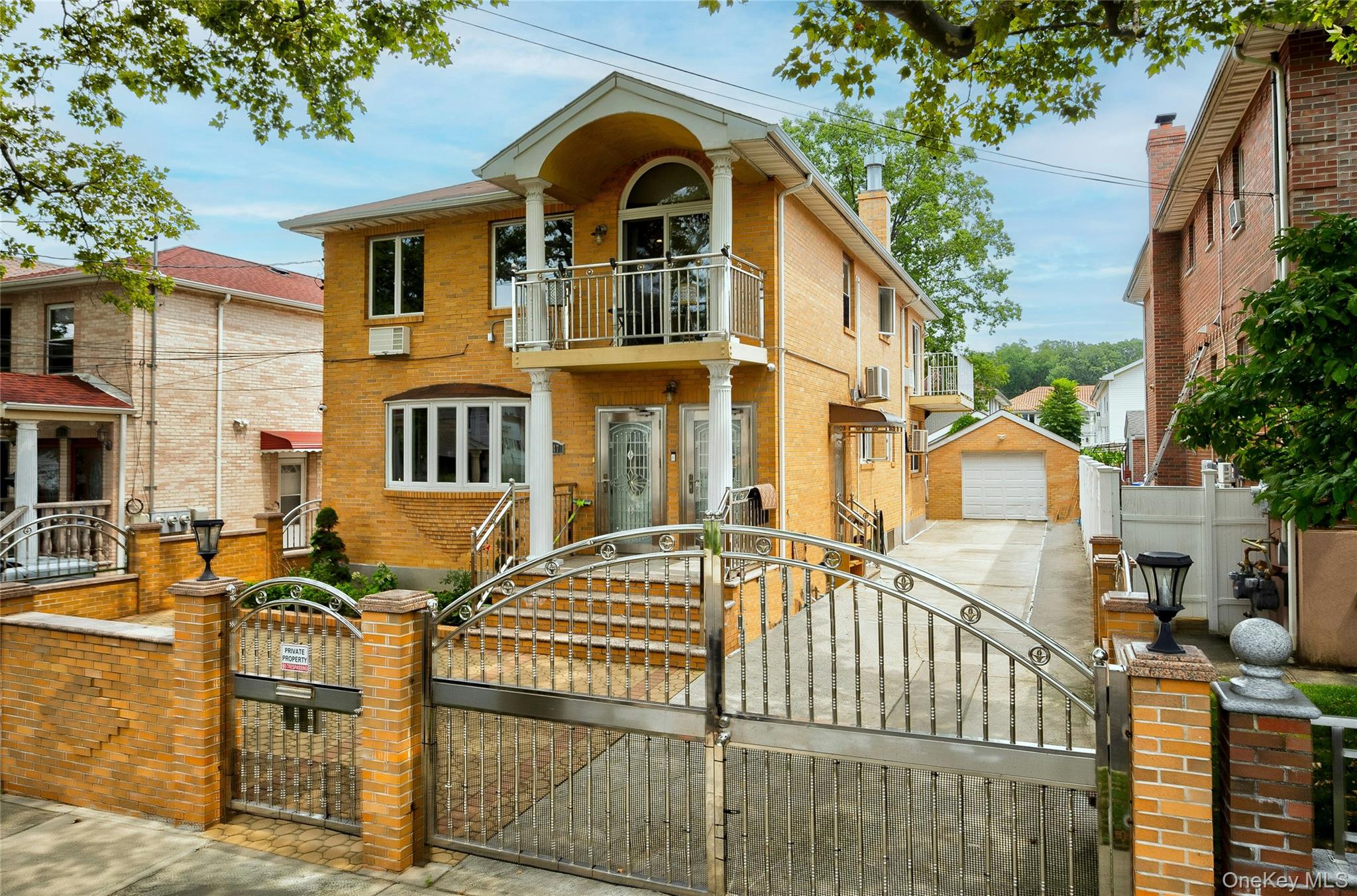 Huge Legal 2 Family on the most beautiful residential block in the heart of Bayside with a full-finished basement. This is the opportunity you have been waiting for! Ground level living includes 4 bedrooms and 2 baths (primary suite included). The living room is open to dining area and kitchen. Second floor has the same layout of 4 bedrooms, 2 baths and open kitchen-dining-living space. The full finished basement has a separate entrance 2 bedrooms, kitchen and living space plus office. Porch off second floor, detached garage, finished yard fully fenced and long driveway. Security cameras stay with the home. Must see all of this space!