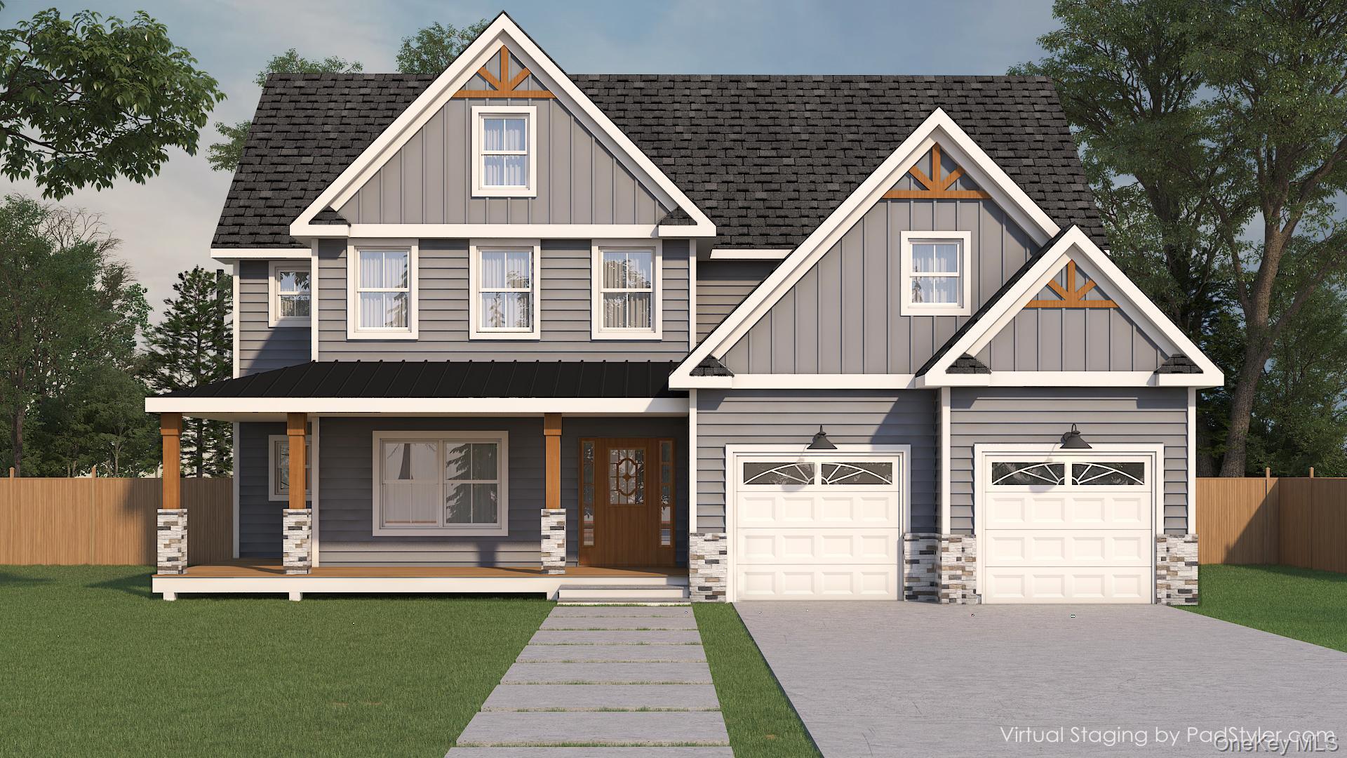 Beautiful new construction being built in Ridgebury Estates, a new community of carefully crafted colonials perched high on a hill with tree-lined streets, stone walls and lots of open space. Situated in the heart of Orange County, NY and in the highly sought-after Minisink Valley School District. Welcome to The Gables Model, where timeless design meets modern functionality. This beautiful new construction home features four spacious bedrooms, 2.5 bathrooms, and exceptional attention to detail throughout. A charming covered front porch with stone accents sets the tone for the welcoming exterior. Inside, the first floor boasts rich red oak hardwood floors, a cozy fireplace, and an open layout perfect for everyday living and entertaining. The gourmet kitchen is a true centerpiece, complete with custom cabinetry, quartz countertops, a decorative tile backsplash, stainless steel appliances, and a breakfast bar ideal for casual dining. Upstairs, the expansive second story includes an impressive primary suite with tray ceilings, a large walk-in closet, and a private spa-like bathroom featuring a double vanity, tiled shower, and a soaking tub for ultimate relaxation. Three additional bedrooms all feature walk-in closets and share a well-appointed full bathroom. Brand-new carpeting adds comfort and warmth to all bedrooms. Additional highlights include central A/C, a convenient second-floor laundry room, and a spacious two-car garage. The Gables Model is the perfect blend of style, comfort, and practicalityâ€”designed for the way you live today.
